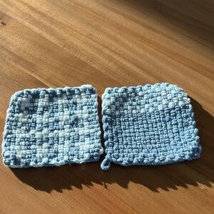 Blue and White Woven Pot Holders